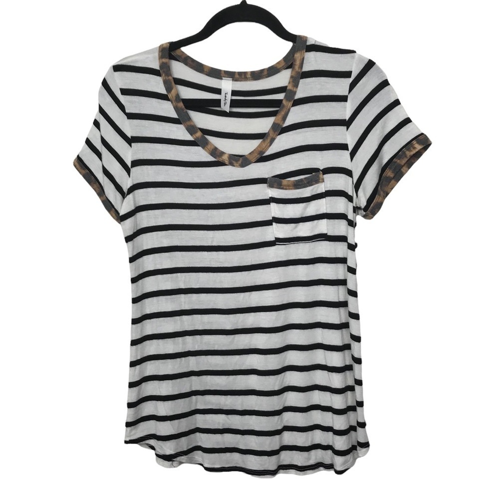 Twenty Ten Black White Stripe Short Sleeve Tee T Shirt Approx Medium